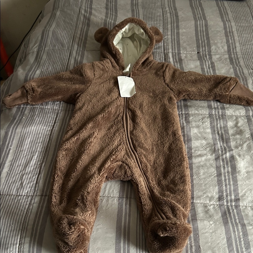 H&M Brown Cozy Teddy Bear Fleece One Piece Baby Kids 4-6 month BRAND BEW TAG